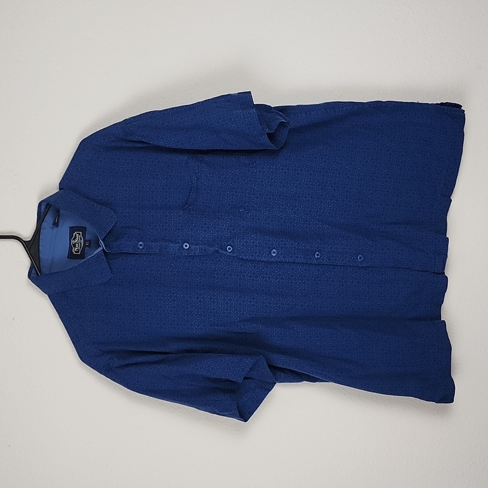 Mens Nat Nast short sleeve silk blend button down shirt XL blue